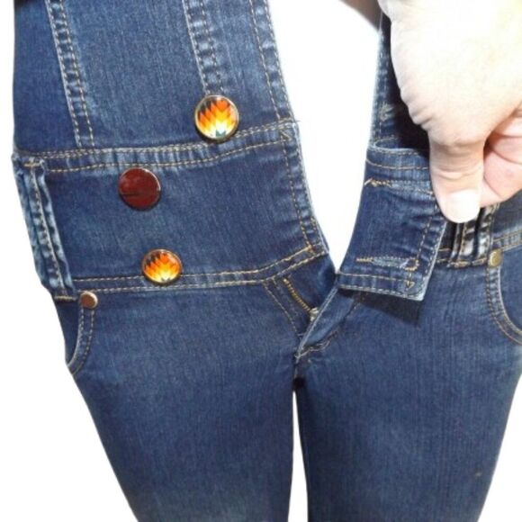 SCORPIO JEANS Jumpsuit, Jr 3, Cap sleeve, Skinny, Button top, Embellished cuffs, - Picture 7 of 9